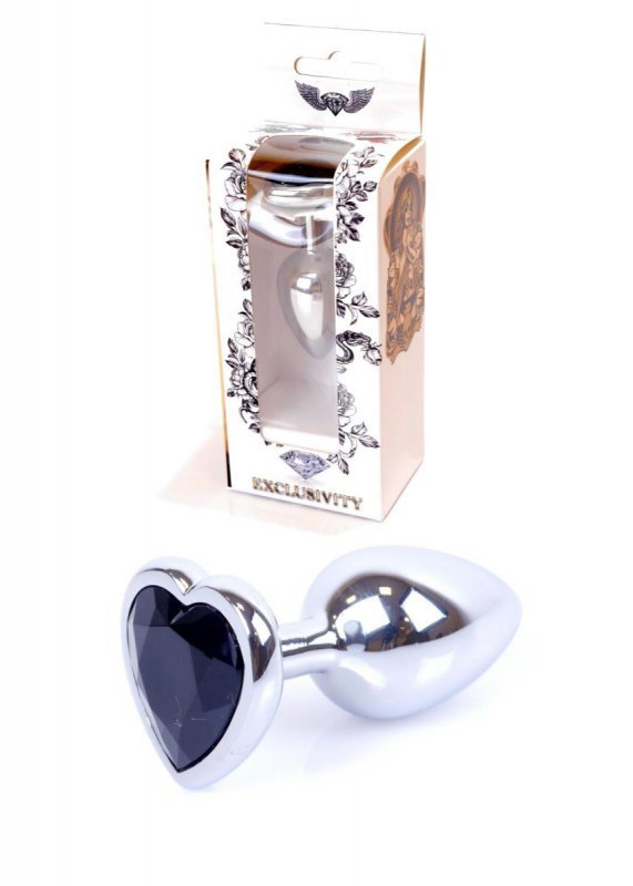 Korek analny z diamentem serce Jewellery Silver  Heart PLUG- Black
