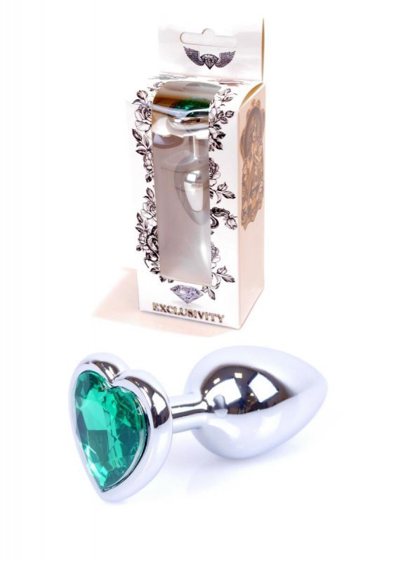 Korek analny z diamentem serce Jewellery Silver  Heart PLUG- Green