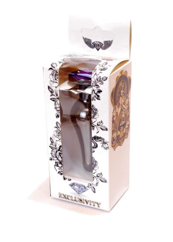 Szary korek analny z diamentem Jewellery Dark Silver BUTT PLUG- Purple