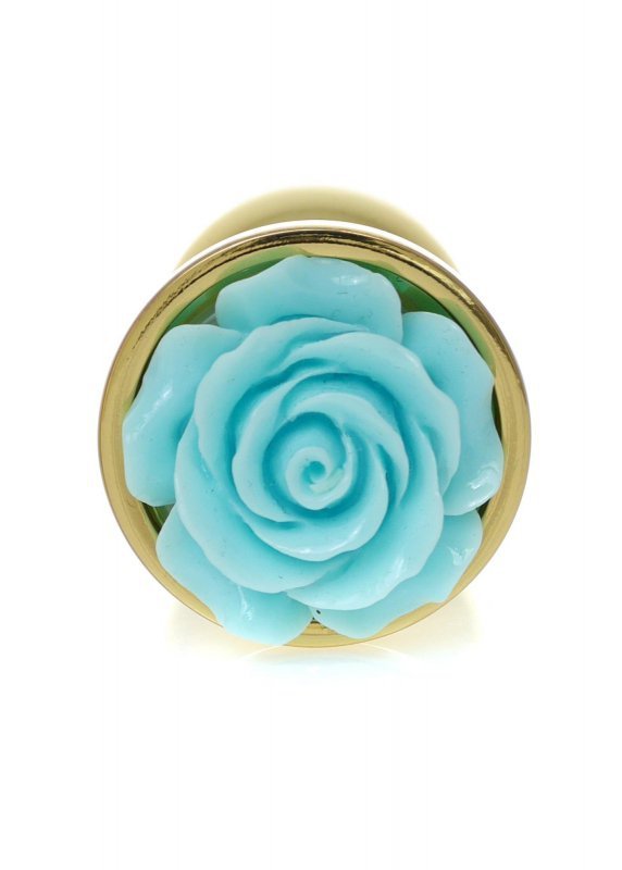 Korek analny z różą Jewellery Gold PLUG ROSE- Light Blue