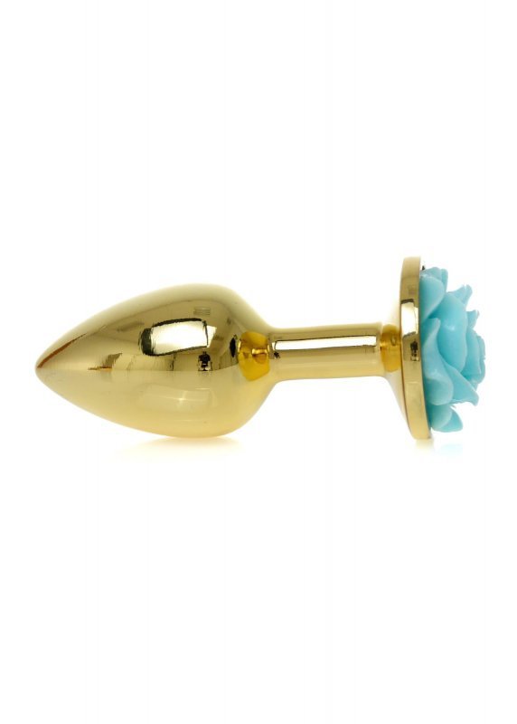 Korek analny z różą Jewellery Gold PLUG ROSE- Light Blue