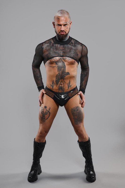 Męski krótki top chippendales z długimi rękawami - XXL