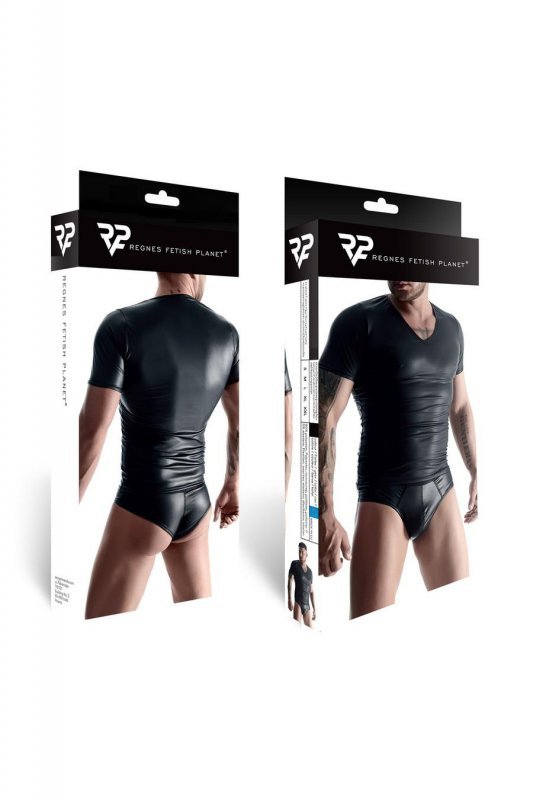 Męski komplet z wetlooka: t-shirt w serek, figi typu brazyliany S