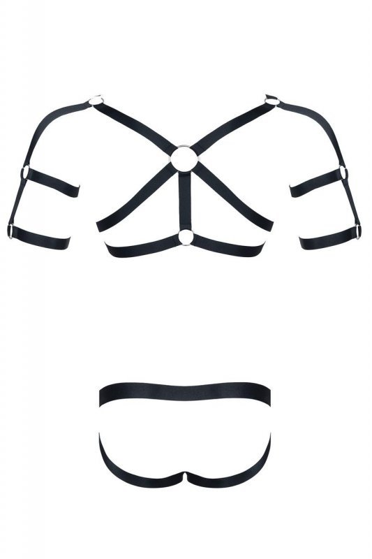 Męski komplet z gumy: t-shirt z ozdobami z tyłu i przodu, figi z otwartym tyłem XXL/XXXL