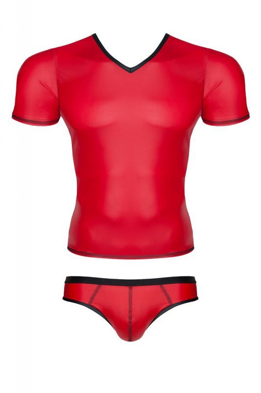Męski komplet z wetlooka: t-shirt w serek, figi typu brazyliany L