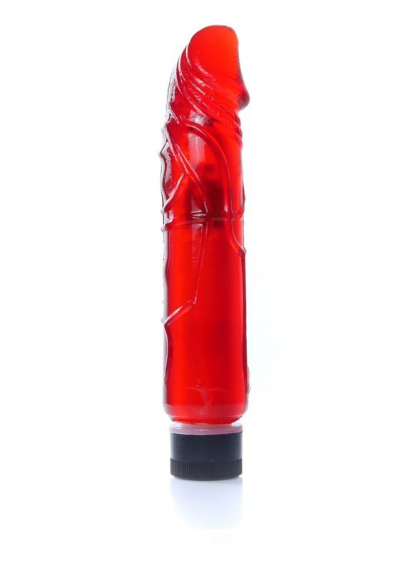 Mocny wibrator żelowy jak prawdziwy penis czerwony 22 cm