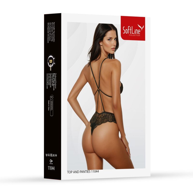 Zestaw top i majtki koronka 11044 czarne S