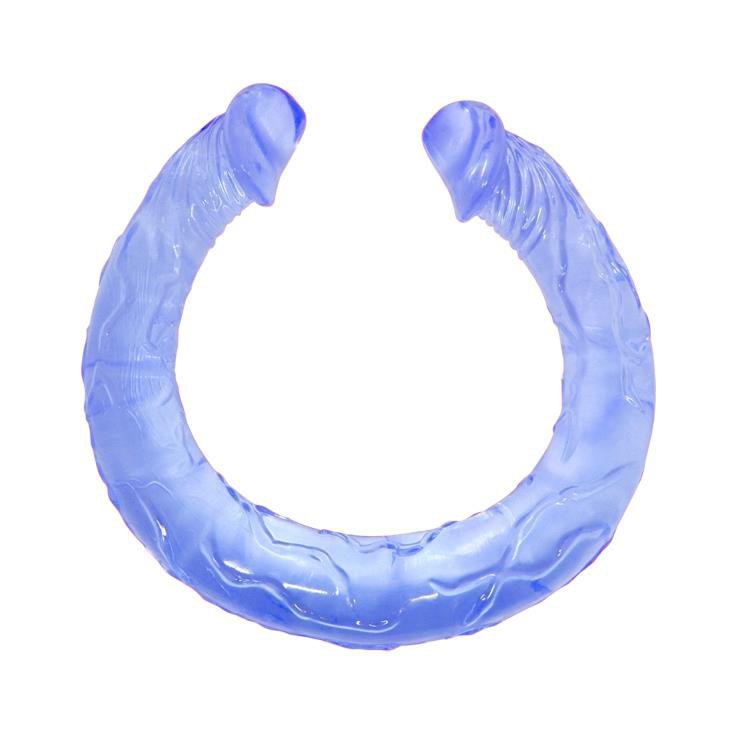 Podwójne elastyczne dildo xxl dla lesbijek niebieskie 45 cm