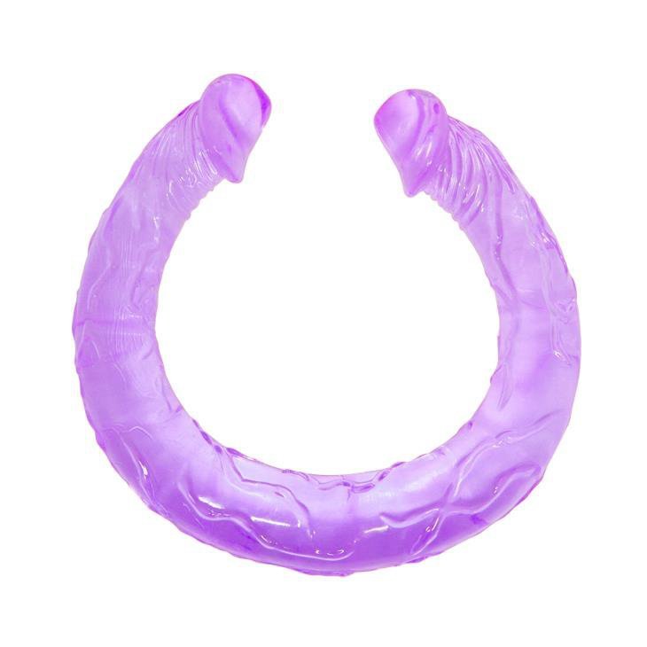Podwójne elastyczne dildo xxl dla lesbijek fioletowe 45 cm