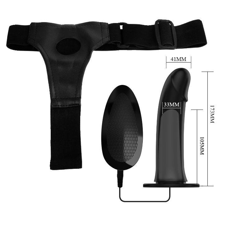 Czarna proteza penisa przedłużka dildo strap on z funkcją wibracji