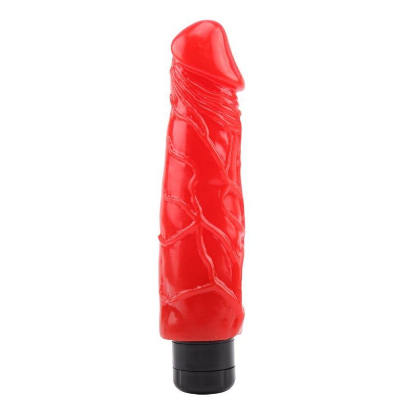 Wibrujące dildo z żyłami czerwone 23,8 cm