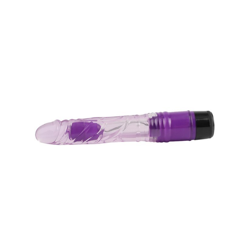 Przezroczysty wibrator z żyłami i główką fioletowy 22cm