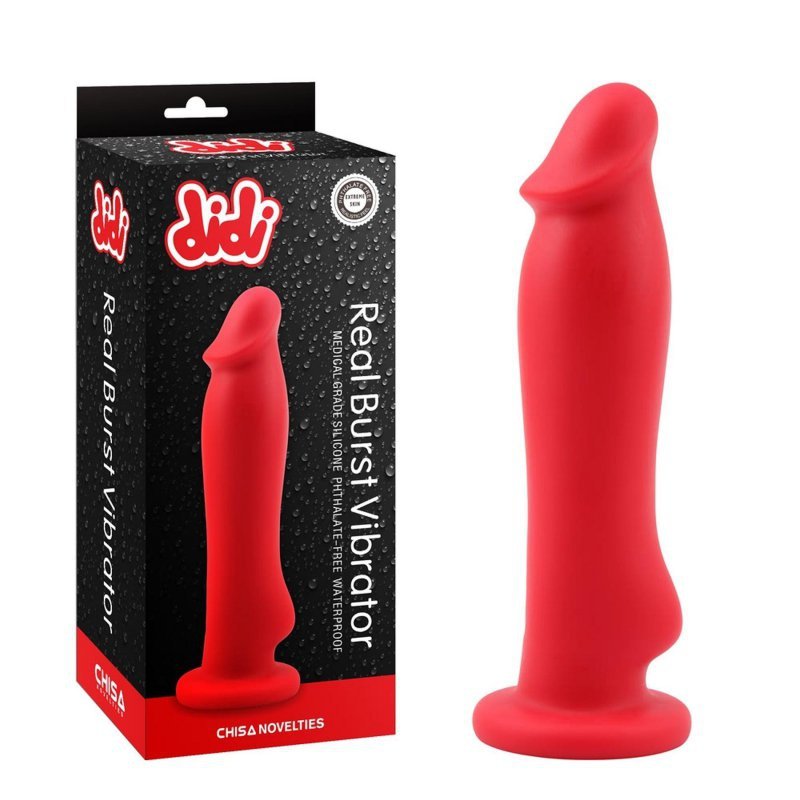 Czerwony wibrator penis dildo z przyssawką Real Burst 18,5cm