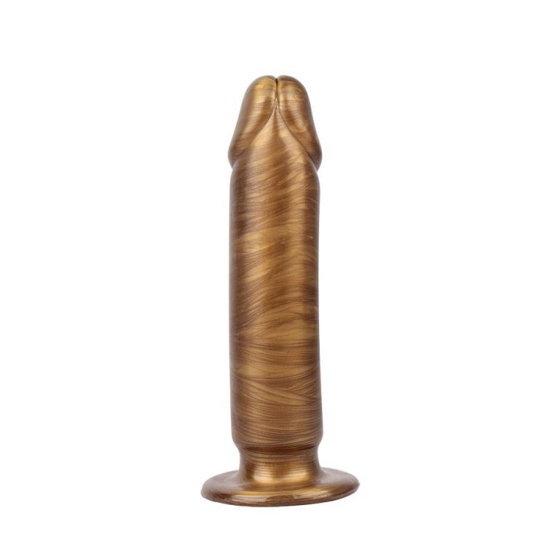 Realistyczne dildo waginalno analne na przyssawce złote