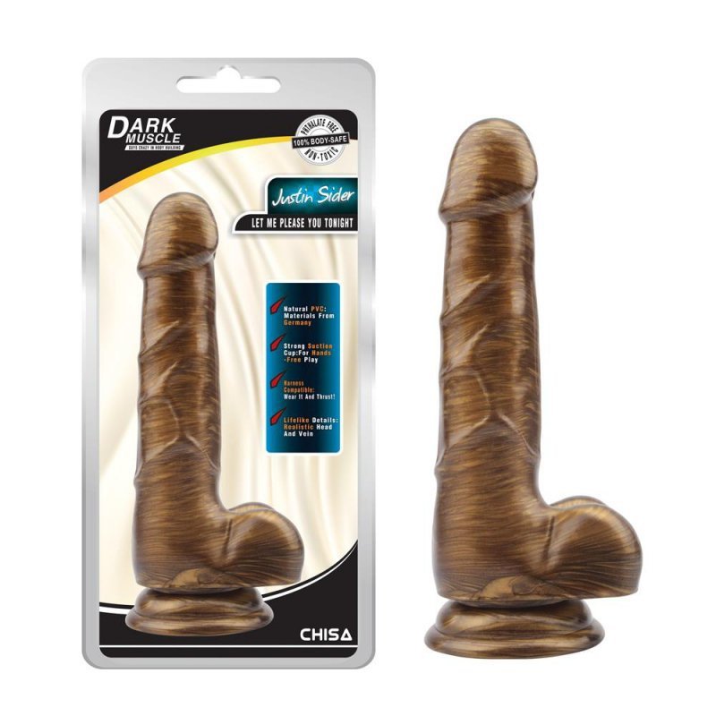 Penis dildo w kolorze brązu z jądrami i mocną przyssawką 19cm