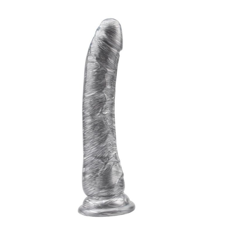 Srebrny dildo penis na mocnej przyssawce 21,5cm