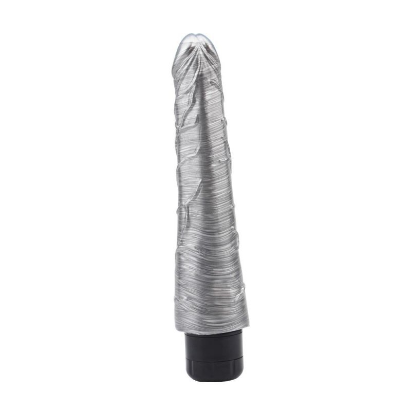 Realistyczne stożkowe dildo wibrujące srebrne 23 cm