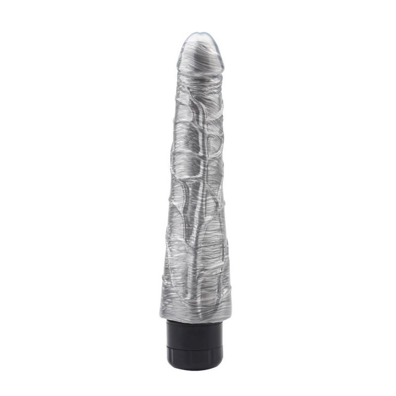 Realistyczne stożkowe dildo wibrujące srebrne 23 cm