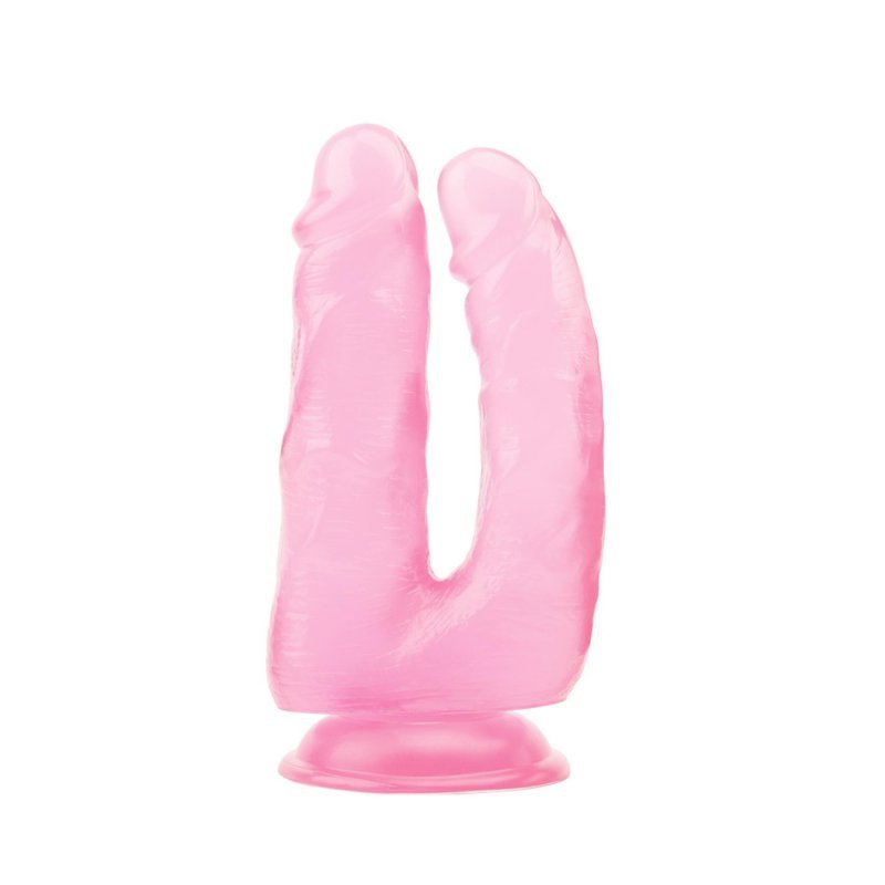 Różowe dildo na przyssawce podwójne 16+18cm