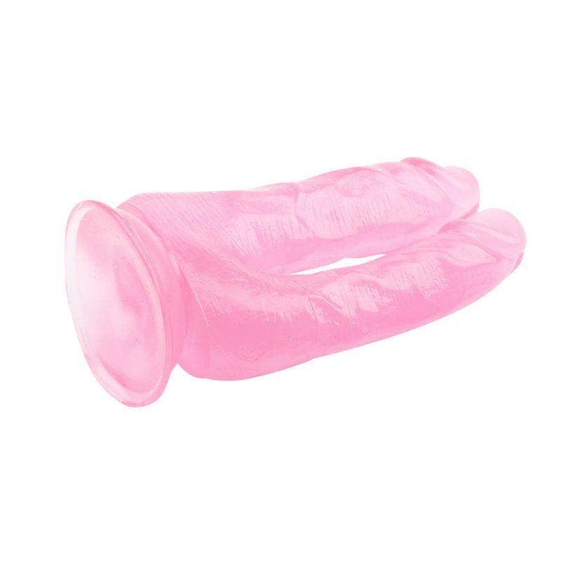 Różowe dildo na przyssawce podwójne 16+18cm