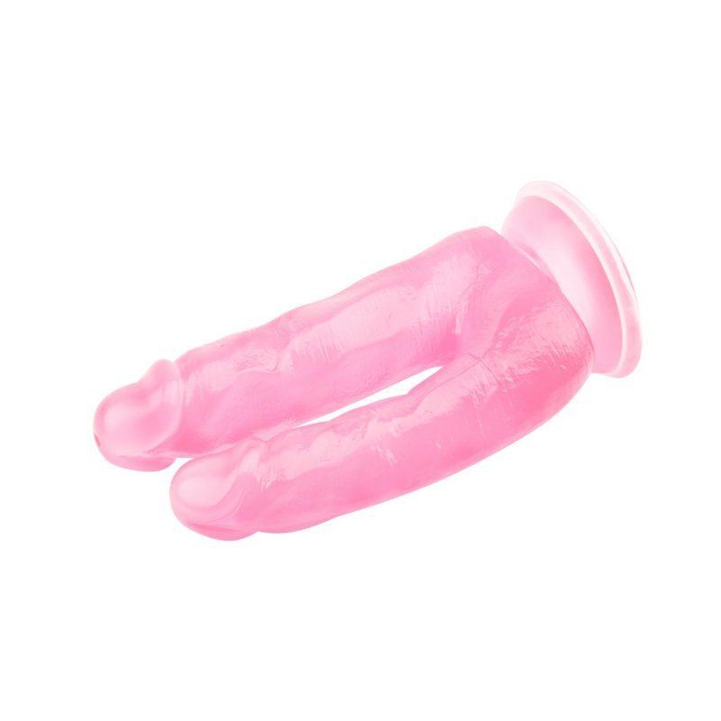 Różowe dildo na przyssawce podwójne 16+18cm