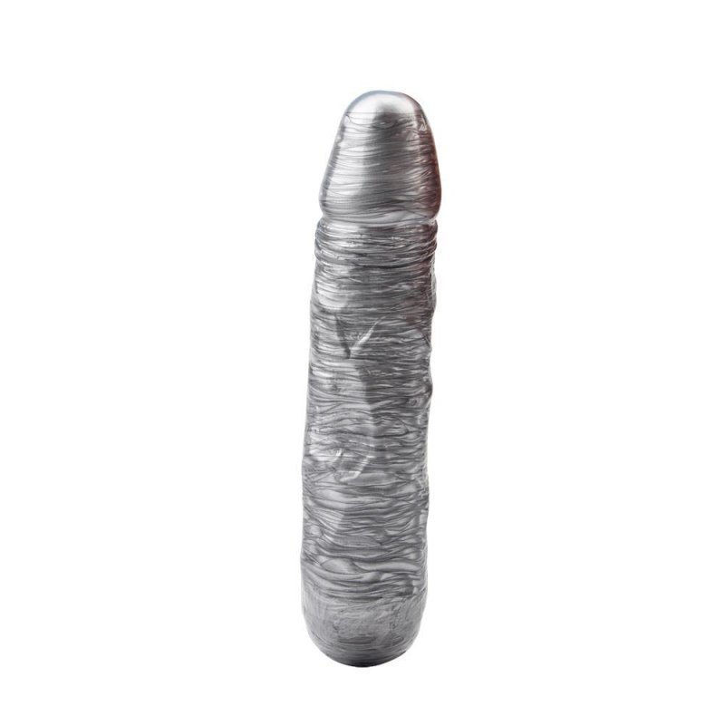 Podwójne realistyczne dildo analno waginalne srebrne 17 cm 