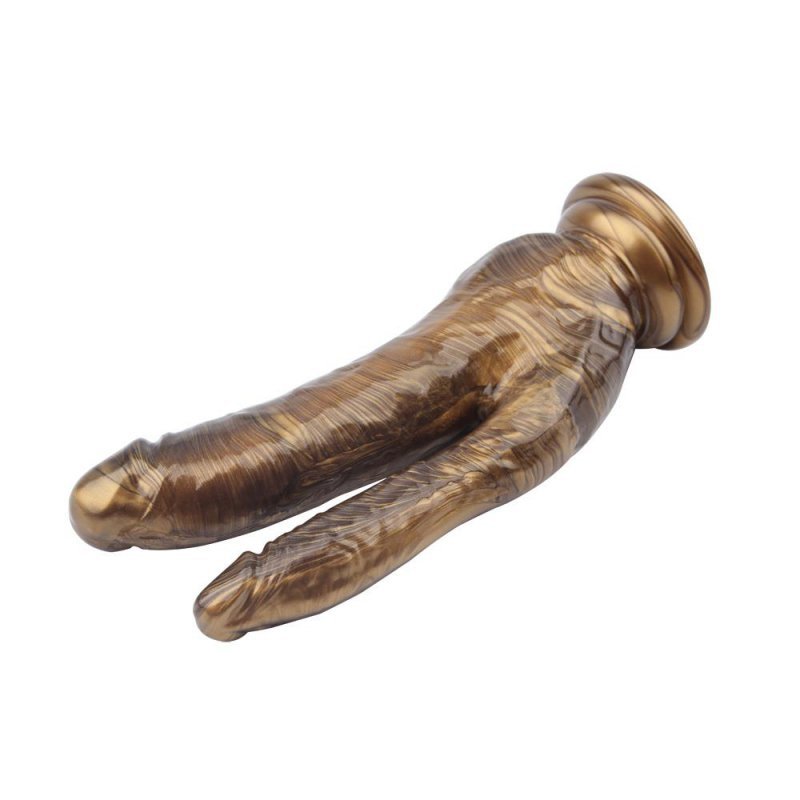 Realistyczne waginalno analne dildo z przyssawką złote