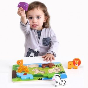 TOOKY TOY Grube Puzzle 3D Montessori Zwierzęta Dopasuj Kształty Układanka