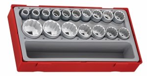 17-elementowy zestaw nasadek 12-kątnych z chwytem kwadratowym 1/2, Teng Tools TT1217