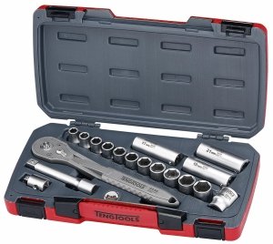 18-elementowy zestaw narzędzi nasadowych nierdzewnych z chwytem kwadratowym 1/2. Teng Tools TS1218