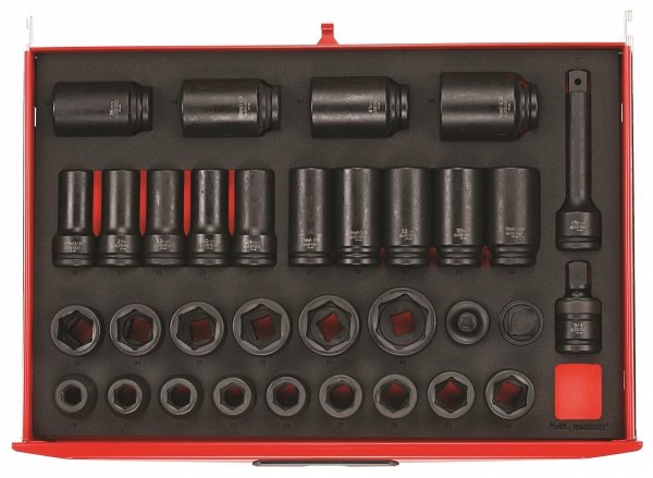 33-elementowy zestaw nasadek udarowych z chwytem kwadratowym 3/4&quot;, Teng Tools TTEISK33