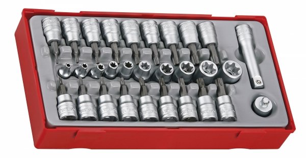 30-elementowy zestaw nasadek TX z chwytem kwadratowym 1/4&quot; i 3/8&quot;, Teng Tools TTTX30