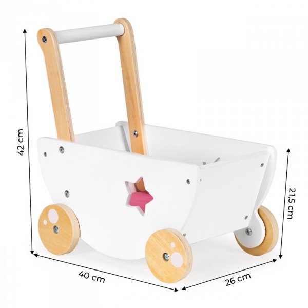 Drewniany wózek dla lalek chodzik pchacz 2w1 ECOTOYS