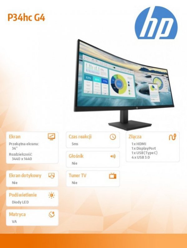 Monitor P34hc G4 WQHD USB-C Curved  21Y56AA