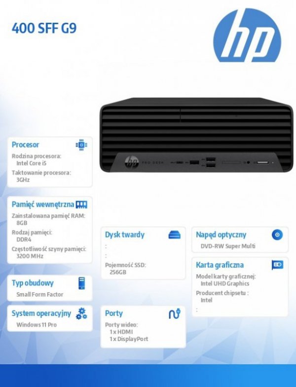 Komputer 400 SFF G9 i5-12500 256GB/8GB/DVD/W11P  6A830EA