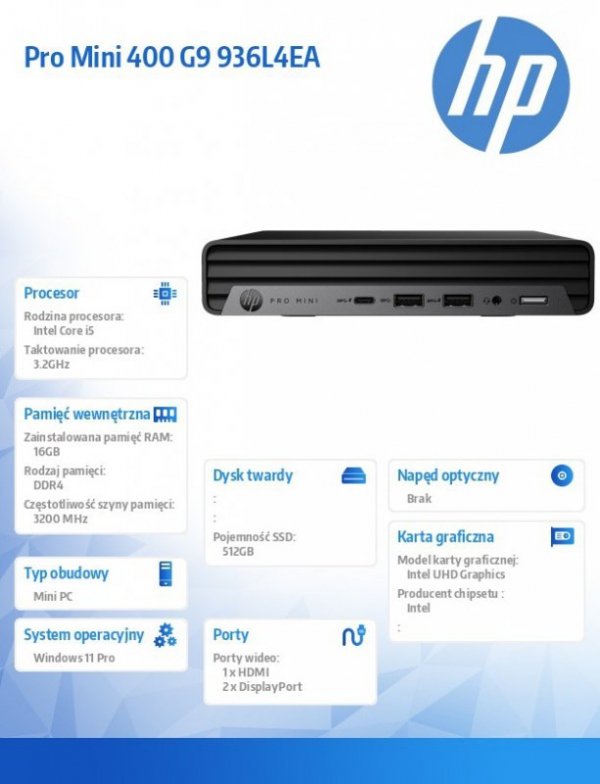 Komputer 400Mini G9Ri5-13500T 16GB/512GB/W11P  936L4EA
