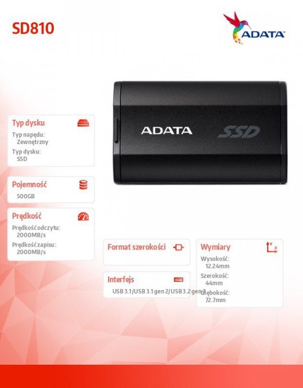 Dysk SSD External SD810 500GB USB3.2 20Gb/s czarny