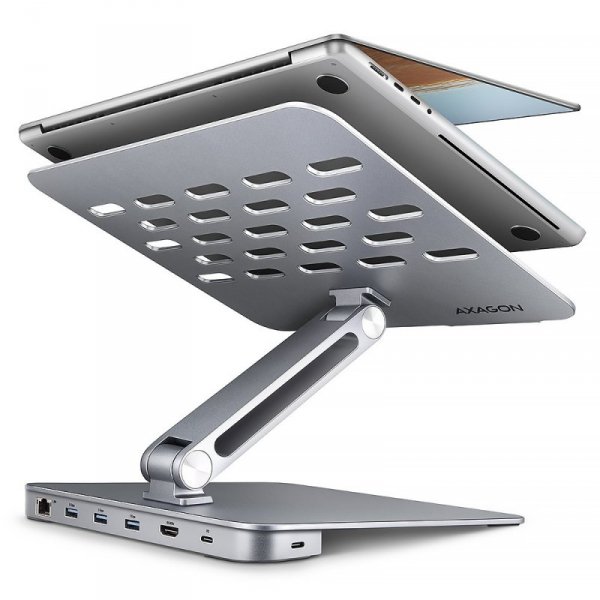 HMC-STND Stojak z wieloportowy hub Aluminiowy 7in1, 5Gbps, do 10&quot;-16&quot; cali laptopów, nastawny, 3x USB-A, HDMI 4K/60Hz,