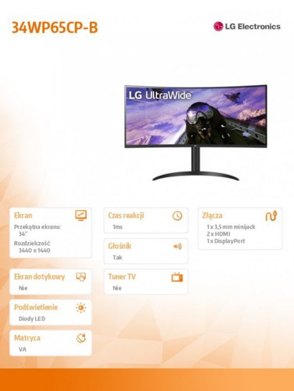 Monitor 34WP65CP-B 34 cale UltraWide QHD HDR10 FreeSync
