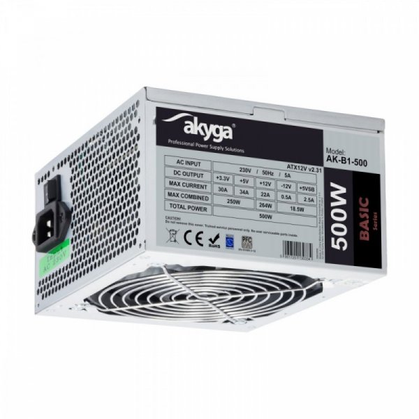 Zasilacz ATX 500W AK-B1-500 P4 PCI-E 6+2 pin 3x SATA 2x Molex PPFC  FAN 12cm