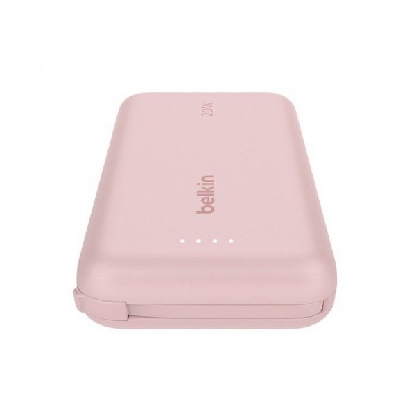 PowerBank BoostCharge 10k mAh 20w wbudowany kabel-C, port-C, różowy