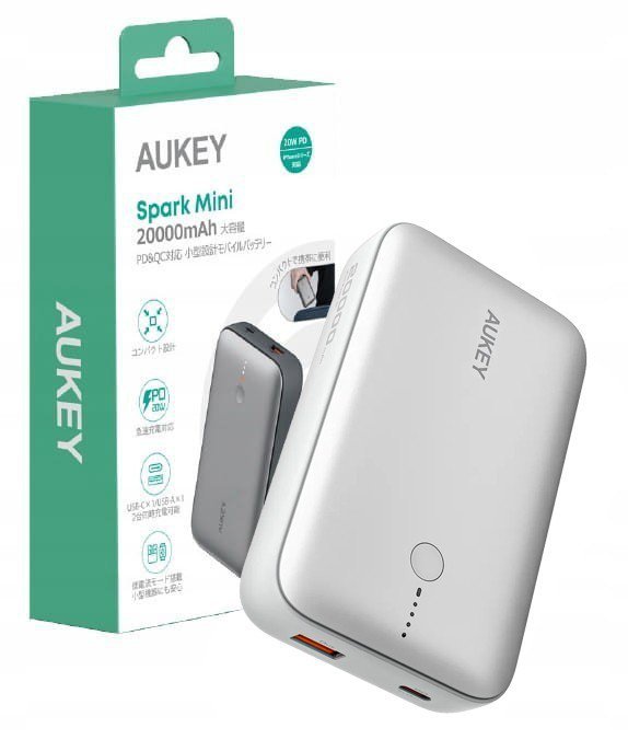 PB-Y57 White Mini PowerBank 20000mAh 22.5W 2xUSB PD 3.0 QC 3.0 LED