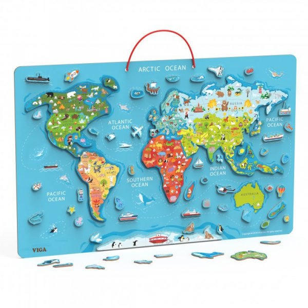 Viga 2w1 Tablica Edukacyjna z Magnetyczną Mapą Świata Montessori