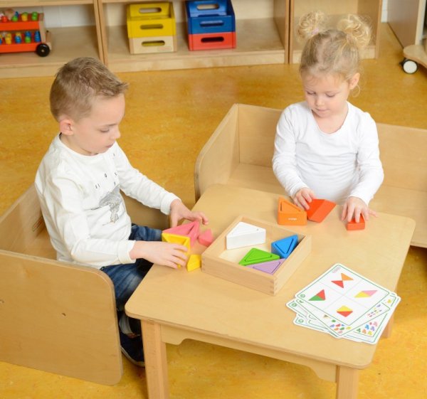 Drewniana Gra Dla Dzieci Kolorowe Klocki i Kubeczki Trójkąty Masterkidz Montessori