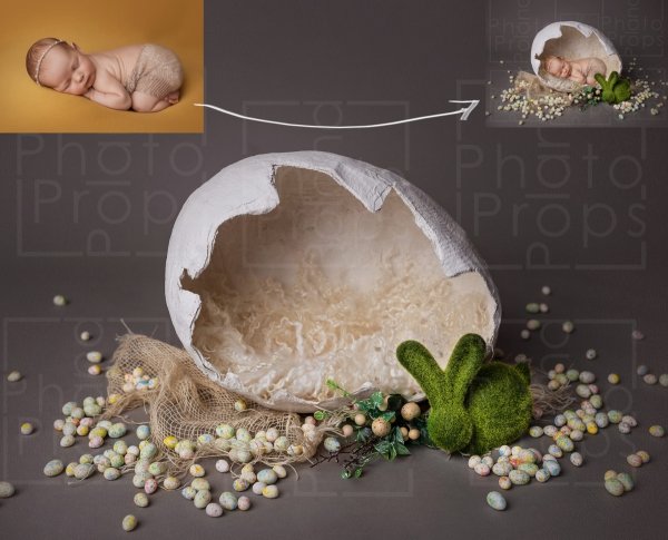 Tło cyfrowe Jajo Wielkanoc Rabbit + plik PSD z warstwą do szybkiej edycji / Newborn digital backdrop 