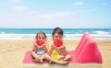 Mata plażowa z dmuchanym oparciem leżak na plażę do domu ogrodu z poduszką uniwersalny różowy
