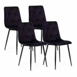 Komplet 4 krzeseł krzesło pikowane welurowe do jadalni i salonu czarne ModernHome