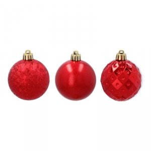 ZESTAW 3 EKSKLUZYWNYCH BOMBEK CHOINKOWYCH O RÓŻNYM WYGLĄDZIE. KOLOR: CZERWONY