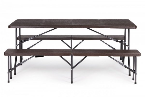 Zestaw cateringowy stół bankietowy 180 cm + 2 ławki brąz ModernHome