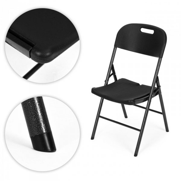 Komplet 2 krzeseł składanych zestaw cateringowy metal HDPE czarne ModernHome